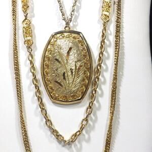 Vintage 1960s Gold Plated Triple Strand Pendant Necklace Goldette Style